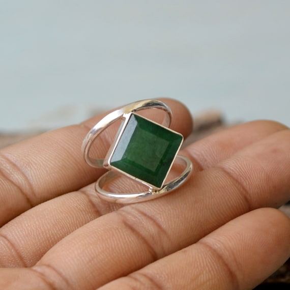 Ring, Natural Sparkling Emerald with cz accent set in sterling silver. -  Metal Clay Alchemist