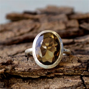 Smoky Quartz Ring, Simple Setting Statement Ring, 925 Sterling Silver Ring, Smoky Quartz Gemstone Ring, Oval Cut Smoky Ring, Birthstone Ring