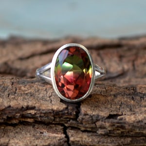 Tourmaline Quartz Ring- 925 Sterling Silver Ring -Bezel Set Artisan Gift Ring- Party Wear Ring- Oval Cut Tourmaline Gemstone Ring Jewelry