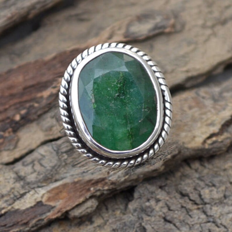Emerald Gemstone Ring may Birthstone 925 Sterling Silver | Etsy