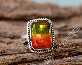 Octagon Watermelon Tourmaline Ring: Bezel 925 Sterling Silver