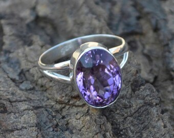 Natural Amethyst Gemstone Ring, Christmas Gift, 925 Sterling Silver Ring, Amethyst Ring,February Birthstone Tiny Ring, Artisan Gift Ring