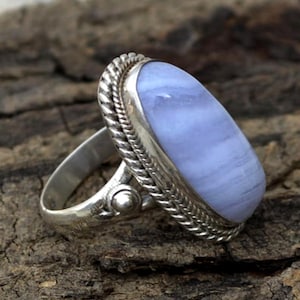 Natural Blue Lace Agate Gemstone Ring, Blue Lace Agate Ring, 925 Sterling Silver Ring, Agate Ring, Birthstone Ring, Designer Gift Ring