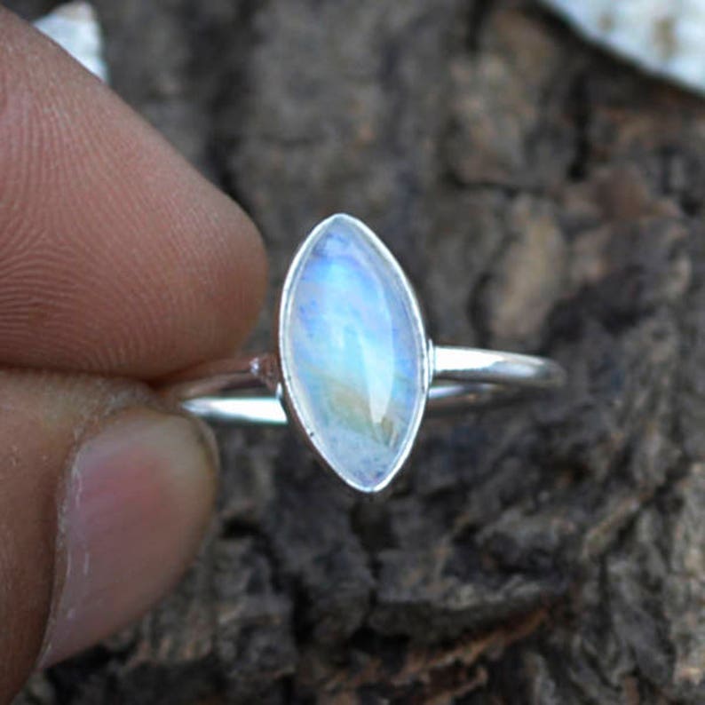 June Birthstone Tiny Ring Christmas Sale Rainbow Moonstone Gemstone Ring 925 Sterling Silver Ring Gift For Love Blue Fire Moonstone Ring