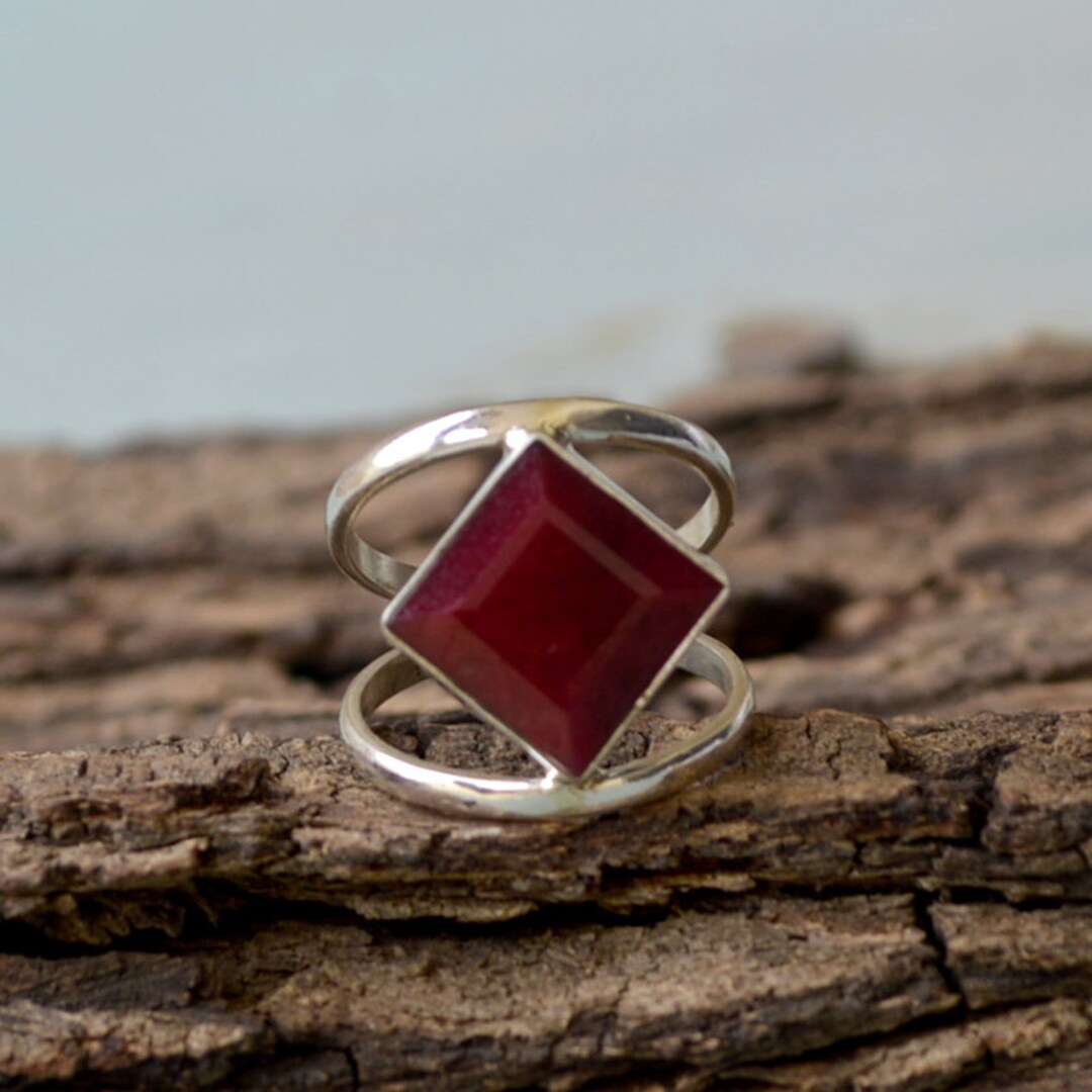 Ruby Gemstone Ring, Bezel Setting Statement Ring, 925 Sterling Silver ...