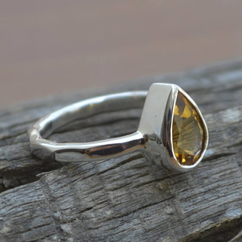 Bague en citrine naturelle, bague en pierre précieuse de citrine taille poire, bague en argent sterling 925, bague en citrine jaune, bague en pierre de naissance, bijoux de bague sertie de lunette image 3