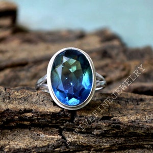 Tourmaline Quartz Ring- 925 Sterling Silver Ring -Oval Cut Multicolor Quartz Gift Ring -Birthstone Gift Ring- Tourmaline Quartz Gift Ring