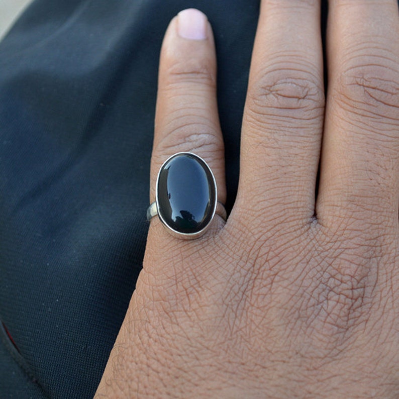 Black Onyx Gemstone Ring 925 Sterling Silver Large Onyx Etsy