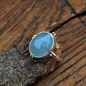 Natural Aquamarine Gemstone Ring, Aquamarine Cab Ring, 925 Sterling Silver Ring, Yellow Gold Ring, March Birthstone Gift Ring, Bezel Ring