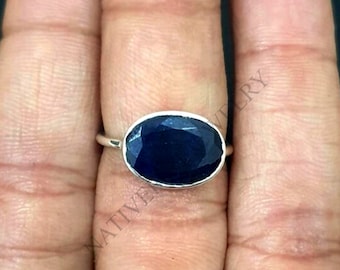 Raw Blue Sapphire Ring, Sapphire Gemstone Ring, Birthstone Ring, 925 Sterling Silver Blue Sapphire Ring, Sapphire Jewelry, Christmas Gift