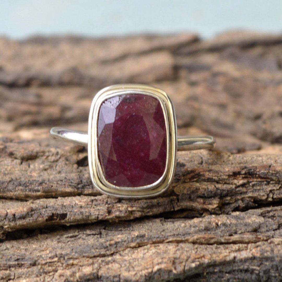 Ruby Gemstone Ring, Bezel Work Statement Ring, 925 Sterling Silver Ring ...