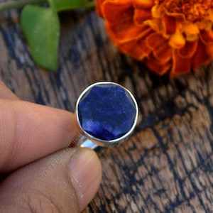 Natural Blue Sapphire Ring: Sterling Silver Bezel, September Birthstone