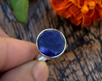 Natural Blue Sapphire Ring: Sterling Silver Bezel, September Birthstone