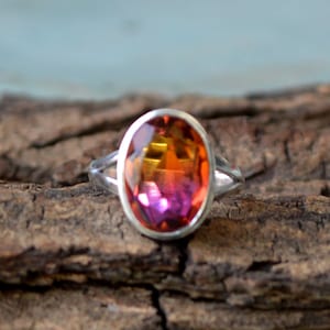 Turmalin Quarz Ring, 925 Sterling Silber Ring, Oval geschliffen Turmalin Quarz Ring, Turmalin Geburtsstein Geschenk Handgemacht Ring, Geschenk für Sie