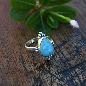 Natural Dominican Larimar Gemstone Ring 925 Sterling Silver - Etsy