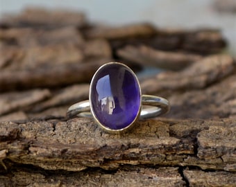 Amethyst Cabochon Ring: 925 Sterling Silver, February Birthstone