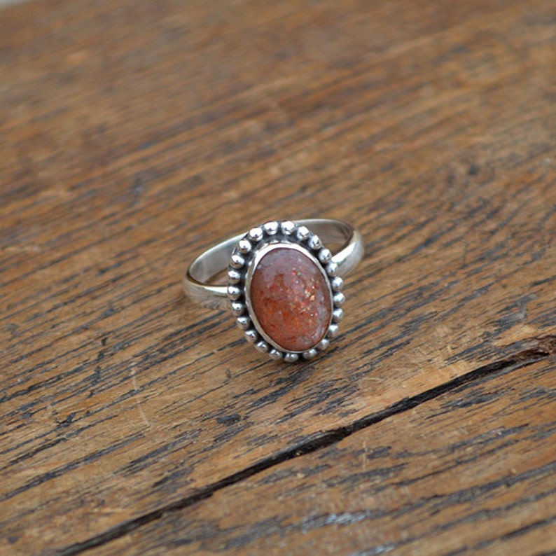 Sunstone Gemstone Ring Oregon Sunstone Cabochon Ring Sunstone Jewelry Sunstone and 925 Sterling Silver Ring Orange Sunstone Ring image 2