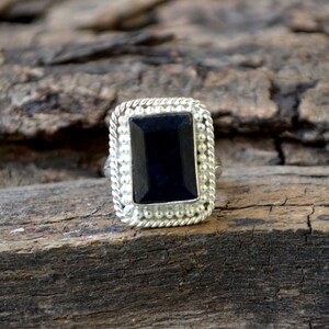 Raw Blue Sapphire Ring, 925 Sterling Silver Ring, Blue Sapphire Gemstone Ring, Designer 925 Sterling Silver Ring, Sapphire Silver Jewelry
