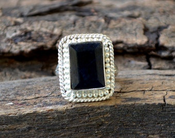 Raw Blue Sapphire Ring, 925 Sterling Silver Ring, Blue Sapphire Gemstone Ring, Designer 925 Sterling Silver Ring, Sapphire Silver Jewelry