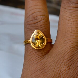 Citrine Ring - Pear Cut Citrine Gemstone Ring- Sterling Silver Yellow Gold Ring - Natural Citrine Gemstone Ring- Birthstone Gift Lovely Ring
