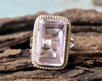 Pink Quartz Ring - Large Cut Pink Quartz Ring - Birthstone Gift Ring Jewelry -Handmade Gift Ring -Yellow Gold Ring- Designer Beautiful Ring