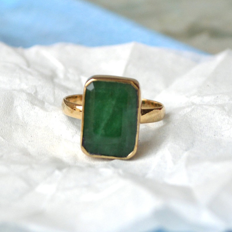 Natural Emerald Gold Ring-9k14k18k Solid Gold Rings-natural - Etsy
