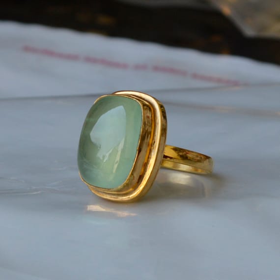Natural Prehnite Gemstone Ring Sterling Silver Yellow Gold - Etsy