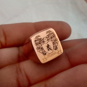 Coat of Arms Ring, Family Crest Rings, Custom Signet Ring, Crest Ring, Family Crest Signet Ring Father&#39;s Day Gift Jewelry, Square Gift Ring