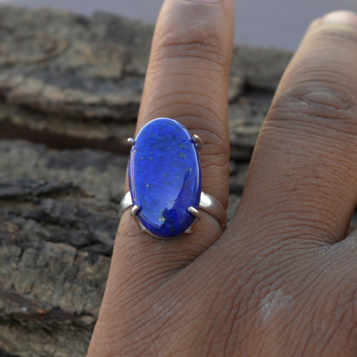 Genuine Lapis Lazuli Gemstone Ring 925 Silver Birthstone Etsy