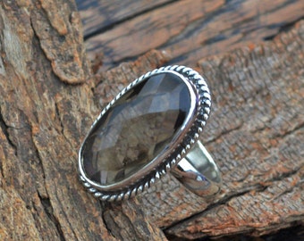 Smoky Quartz Ring - 925 Sterling Silver Ring - Handmade Designer Ring - Designer Smoky Ring Jewelry - Birthstone Gift Ring - Gift For Her