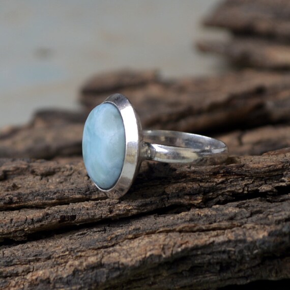 ドミニカ産ラリマーリング：ラウンドベゼルセットスターリングシルバー