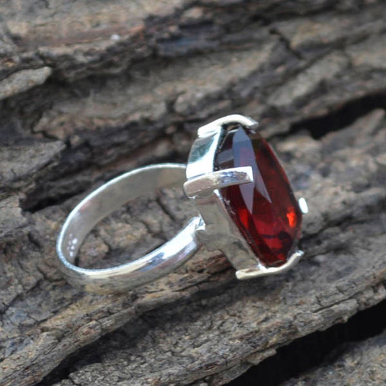 925 Sterling Silver Prong Set Ring,Quartz Ring,Beautiful Gift Ring Garnet Quartz Ring Junuary Birthstone Ring,Red Ring,Cushion Cut Stone