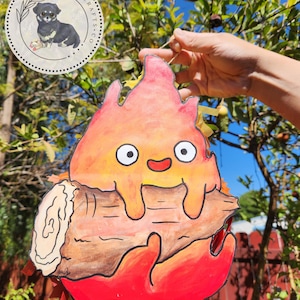 Howl's Moving Castle Calcifer Piñata Puxar Corda Feito à Mão Único Acrílico Pintado à Mão