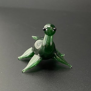 Nessie Sculpture Mini Glass Loch Ness Monster in Shimmering Moss Green plesiosaur- dinosaur - myths monster legend