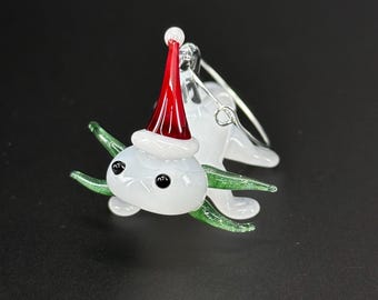 Made-to-order Santa Axolotl Sculpture or Ornament - Glass Christmas Tree Decoration - cute gift for girl, boy, or Minecraft fan