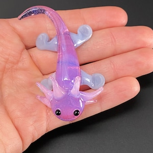 Baby Axolotl Glass Sculpture purple Mud Puppy Desk Friend Aquarium Art small figurine tiny axolotl cute adorable chibi image 4