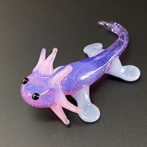 Baby Axolotl Glass Sculpture purple Mud Puppy Desk Friend Aquarium Art small figurine tiny axolotl cute adorable chibi image 5