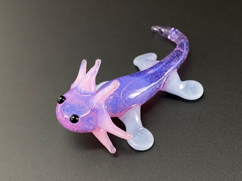 Baby Axolotl Glass Sculpture purple Mud Puppy Desk Friend Aquarium Art small figurine tiny axolotl cute adorable chibi image 5