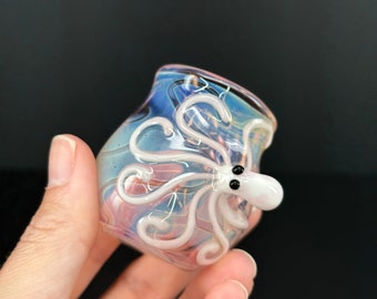Blown Glass Octopus Jar, Borosilicate Glass, Toothpick Holder, Mouthwash, Qtip