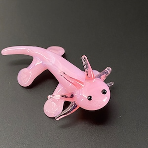 Baby Axolotl Glass Sculpture Pink - Mud Puppy - Desk Friend - Aquarium Art - small figurine - tiny axolotl dirty Lucy leucistic