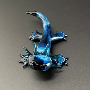Cute Glass Axolotl Sculpture - Electric Black blue - Mud Puppy - Desk Friend - Aquarium Art - small figurine - mini lotl miniature
