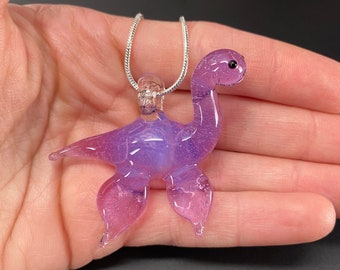 Nessie Pendant - Glass Loch Ness Monster Sea Serpent Necklace on Silver Chain