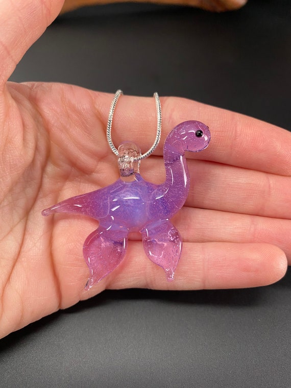 Nessie Pendant - Glass Loch Ness Monster Sea Serpent Necklace on Silver Chain