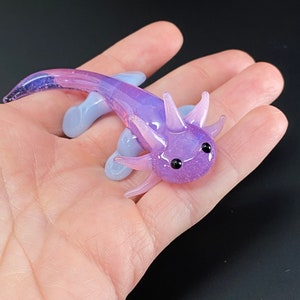 Baby Axolotl Glass Sculpture purple Mud Puppy Desk Friend Aquarium Art small figurine tiny axolotl cute adorable chibi image 10