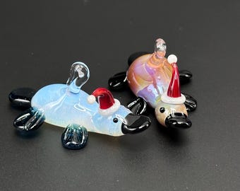 Glass Santa Platypus Ornament - Handmade Christmas Tree Decor