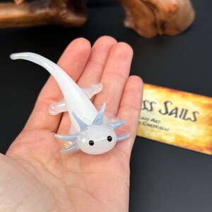 Baby Axolotl Glass Sculpture - Mud Puppy - Desk Friend - Aquarium Art - small figurine - tiny axolotl cute adorable chibi bookshelf