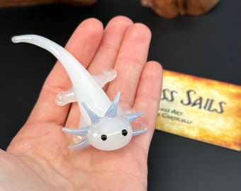 Baby Axolotl Glass Sculpture - Mud Puppy - Desk Friend - Aquarium Art - small figurine - tiny axolotl cute adorable chibi bookshelf