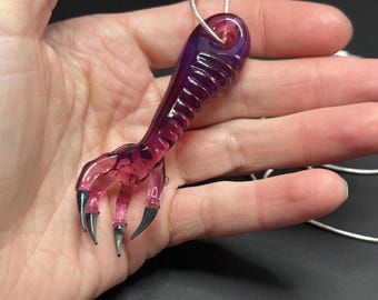 Purple Glass Dragon Claw Pendant - Monster Hand Goblin - Fantasy Jewelry dark