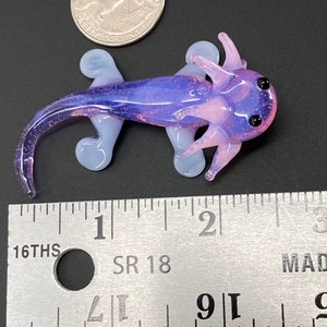 Baby Axolotl Glass Sculpture purple Mud Puppy Desk Friend Aquarium Art small figurine tiny axolotl cute adorable chibi image 7