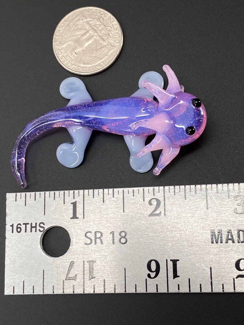 Baby Axolotl Glass Sculpture purple Mud Puppy Desk Friend Aquarium Art small figurine tiny axolotl cute adorable chibi image 7